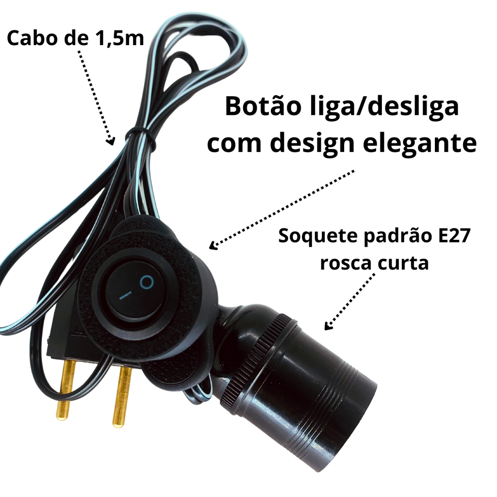 Cabo rabicho para luminária ou abajur de 1,5m